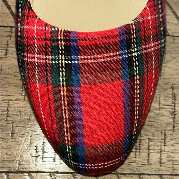 Red Stewart Tartan Modest Heels 👠 👠 with Rounded Toe Durable Canvas Fabric 9.5 W - Picture 12 of 17